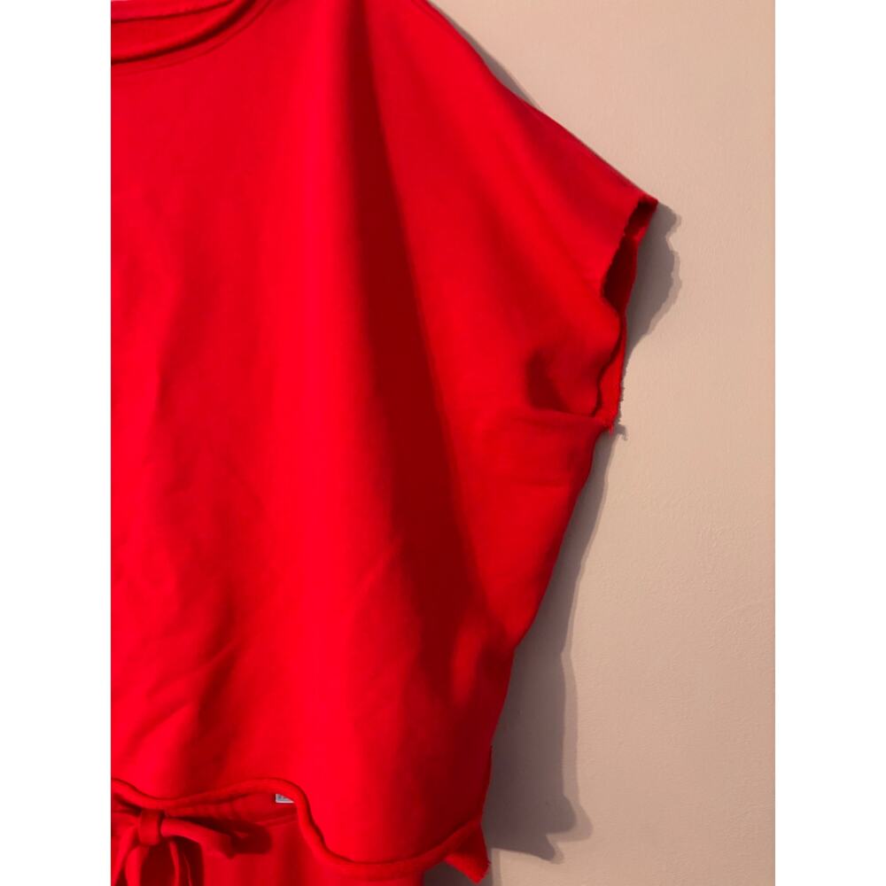 Frank & Eileen Cherry Red Sweat Set M OS Cropped Top Pants Raw Hem Oversized - Picture 5 of 12